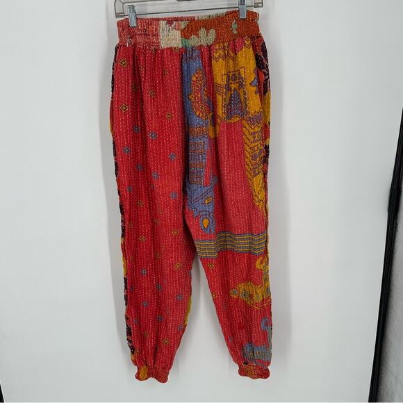 Kantha Bae Joggers Pants Colorful Artsy Lagenlook Hippie Gypsy Print Free Size - Picture 1 of 9